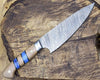 Cobalt Damascus Chef Knife with Leopard Wood and Turquoise Handle