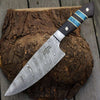 Epicurian Damascus Chef Knife with Exotic Wenge Wood & Turquoise Handle