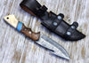 Gravity Damascus Gut Hook Hunting Knife with Exotic Rose Wood and Bone Handle