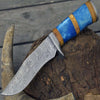 Lightbane Damascus Big Game Hunting Knife with Bone, Olive Wood Handle & Sheath