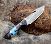 Evoke Damascus Knife with Horn & Turquoise Handle