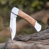 Pocket Knife with Exotic Olive Wood Handle & Sheath Personalized