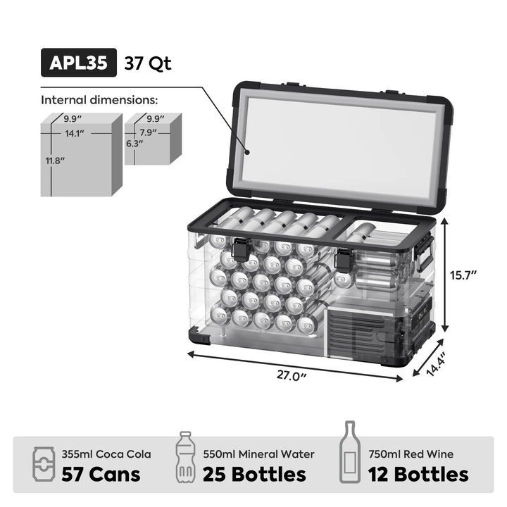 APL35 Dual Zone Aluminum Black Freezer | ICECO | 35L