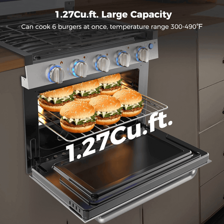 Camplux RV Stove Gas Range Oven w/ 3 Burners Cooktop 17 Inches CLASSIC