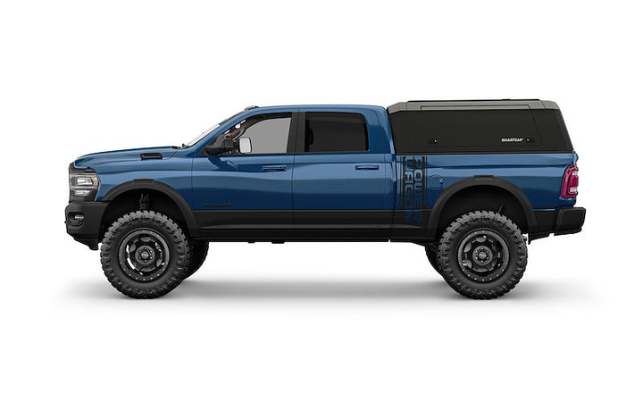 Blue pickup truck on a white background