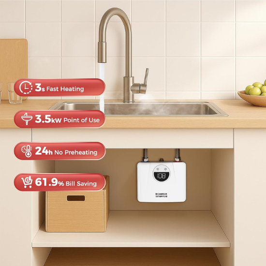 Camplux On Demand Hot Water Heater Electric Tankless 120V - 3.5kW | White