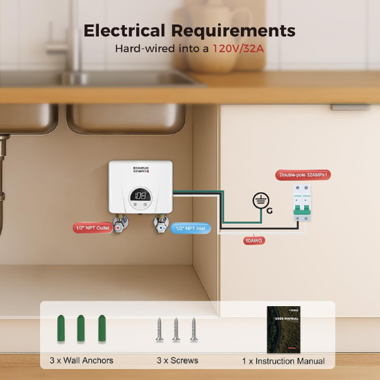 Camplux On Demand Hot Water Heater Electric Tankless 120V - 3.5kW | White