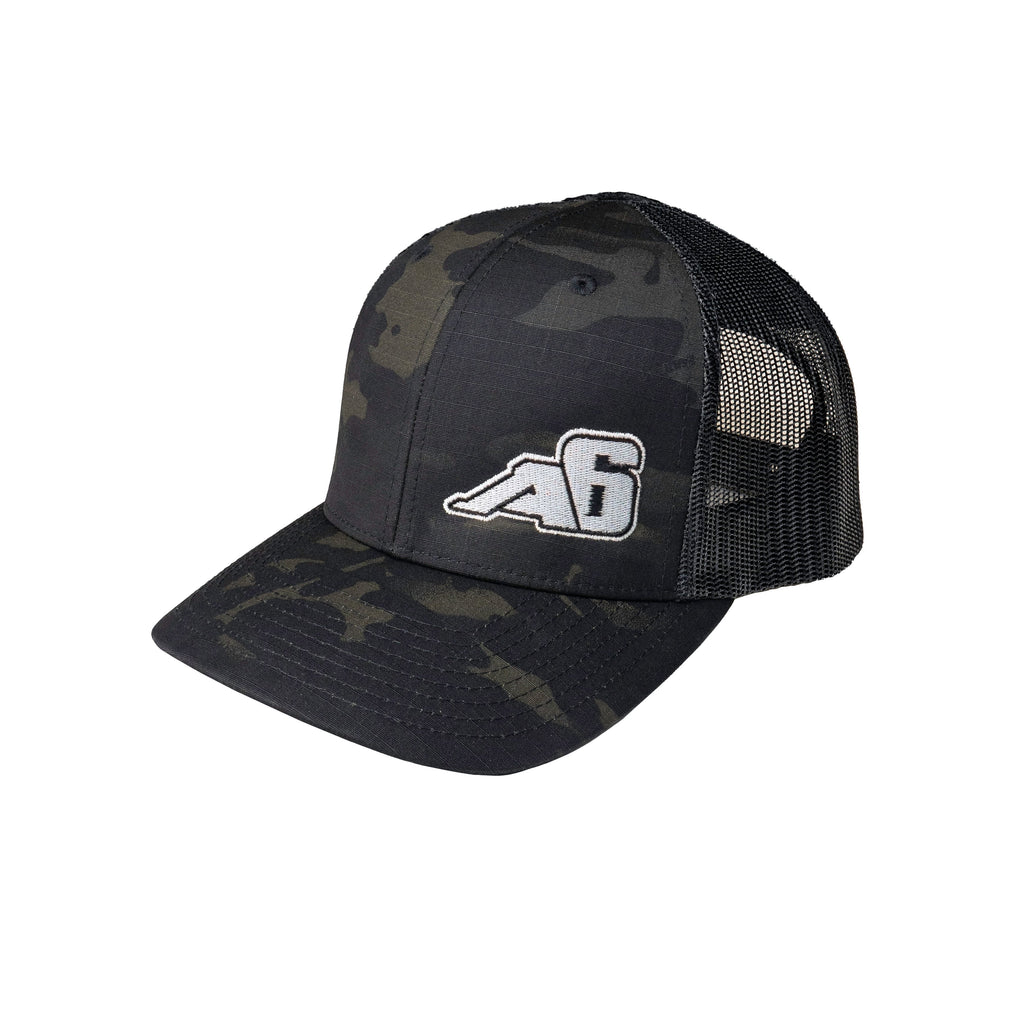 Low Pro Trucker Snap-Back Hat - Black/Grey with A6™ Embroidered Logo