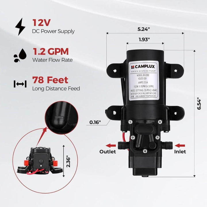 Camplux AY132GP43 Portable Propane Water Heater Pump Kit