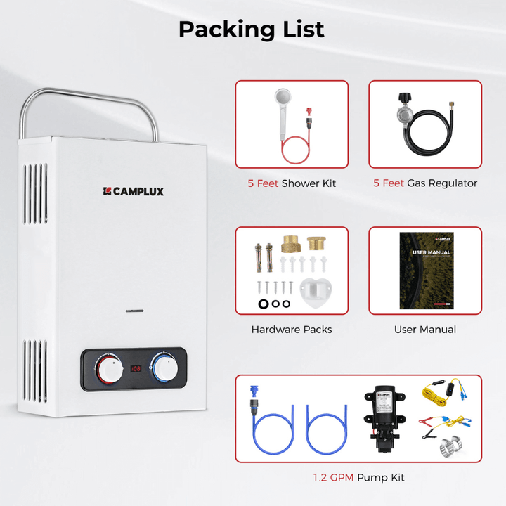 Camplux BD158P43 Tankless Propane Water Heater Pump Kit