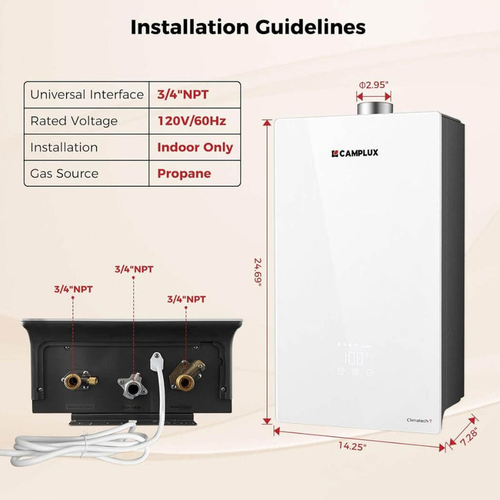 Camplux Climatech 7 Indoor Tankless Gas Water Heater 6.86 GPM | White