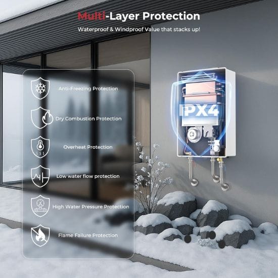 Camplux Outdoor Tankless Hot Water Heater 6.86 GPM for 3-4 Persons | White