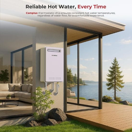 Camplux Outdoor Tankless Hot Water Heater 6.86 GPM for 3-4 Persons | White