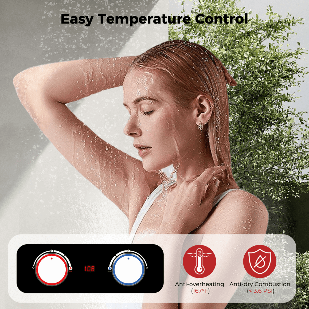 Tankless Water Heater, Camplux 2.64 GPM Outdoor Propane Water Heater, Gas Water Heater with 3.3 GPM Water Pump &amp; Pipe Strainer for Camping, Cabins