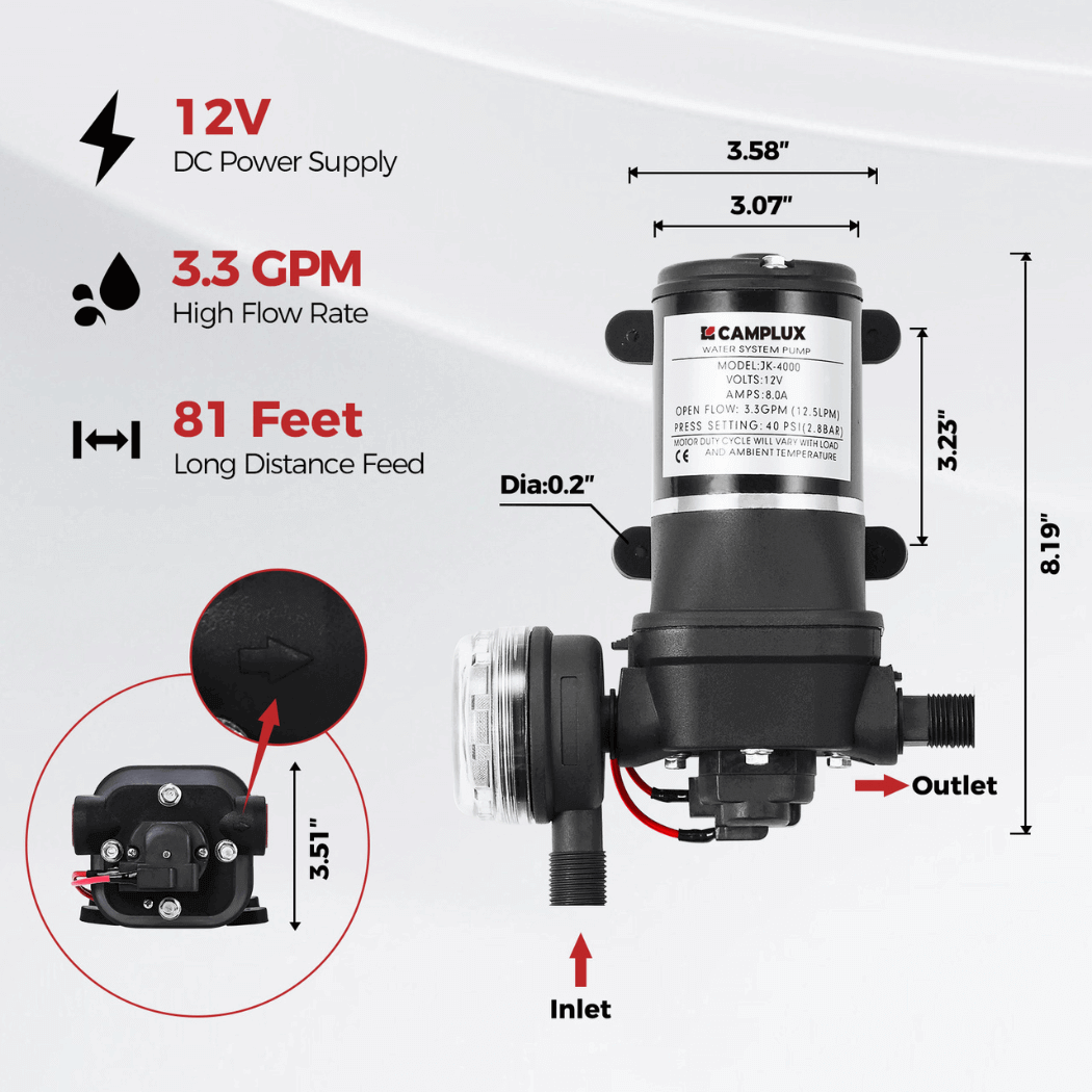 Tankless Water Heater, Camplux 2.64 GPM Outdoor Propane Water Heater, Gas Water Heater with 3.3 GPM Water Pump &amp; Pipe Strainer for Camping, Cabins