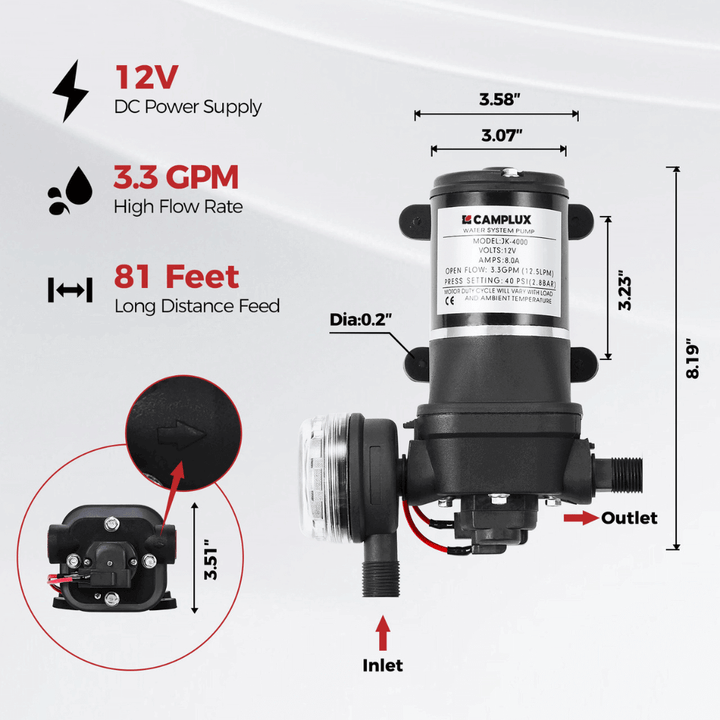 Tankless Water Heater, Camplux 2.64 GPM Outdoor Propane Water Heater, Gas Water Heater with 3.3 GPM Water Pump &amp; Pipe Strainer for Camping, Cabins