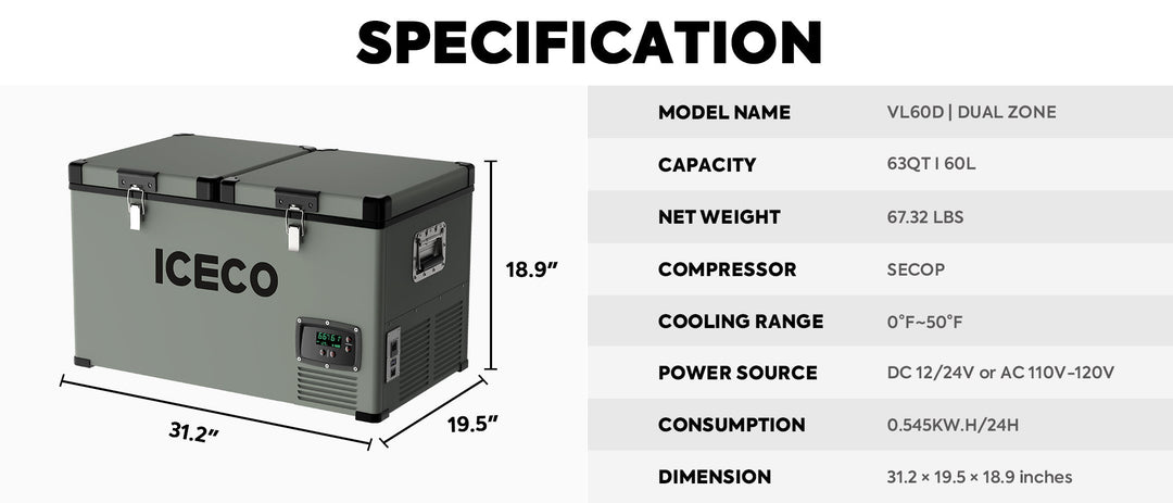 VL60 Dual Zone Metal Freezer with Cover | ICECO | 60L