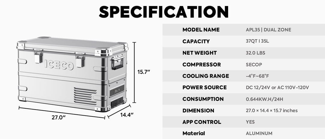 APL35 Dual Zone Aluminum Silver Freezer | ICECO | 35L