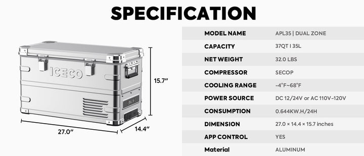 APL35 Dual Zone Aluminum Silver Freezer | ICECO | 35L – GTFOverland