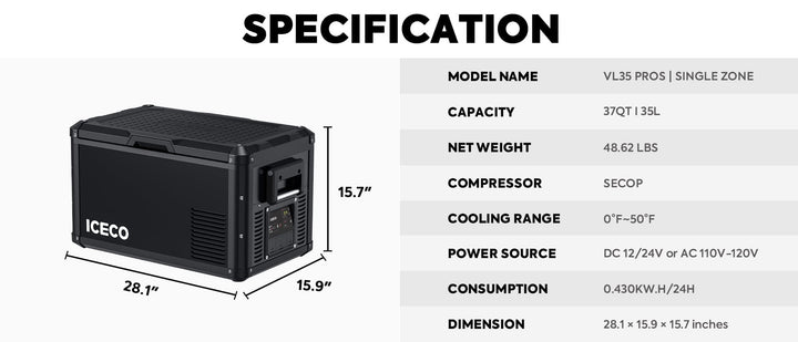 VL35ProS Single Zone Portable Freezer | ICECO | 35L