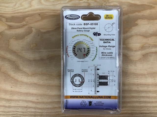 29mm Panel Mount Digital &amp; LED 12V Meter (10.5-14.7V)