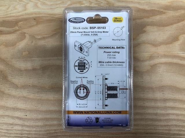 29mm Panel Mount Volt &amp; Ammeter (7-33V/0-25A)