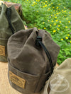 Handcrafted Waxed Canvas Cedar Bucket Bag with Outside Pockets