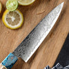 Cascade Damascus Chef Knife with Exotic Olive Wood & Resin Handle