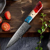Cascade Damascus Chef Knife with Exotic Olive Wood & Resin Handle