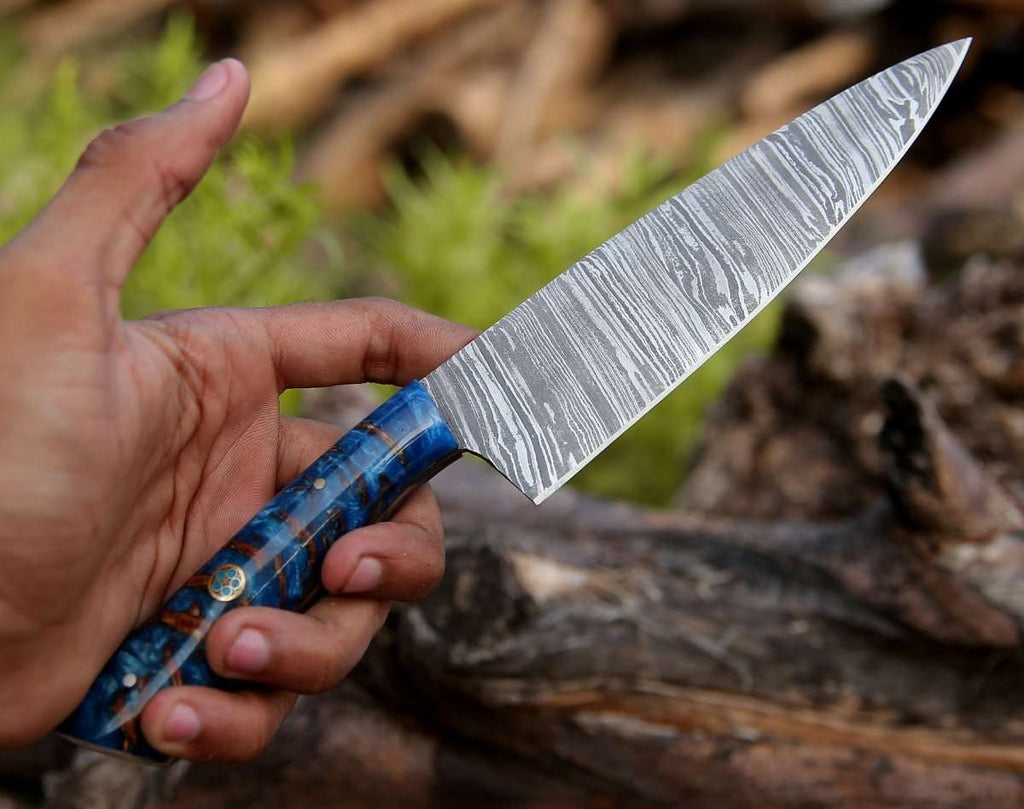 Cinder Damascus Chef Knife with Pine Cone Handle