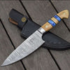 Cobalt Damascus Chef Knife with Leopard Wood and Turquoise Handle