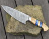 Cobalt Damascus Chef Knife with Leopard Wood and Turquoise Handle