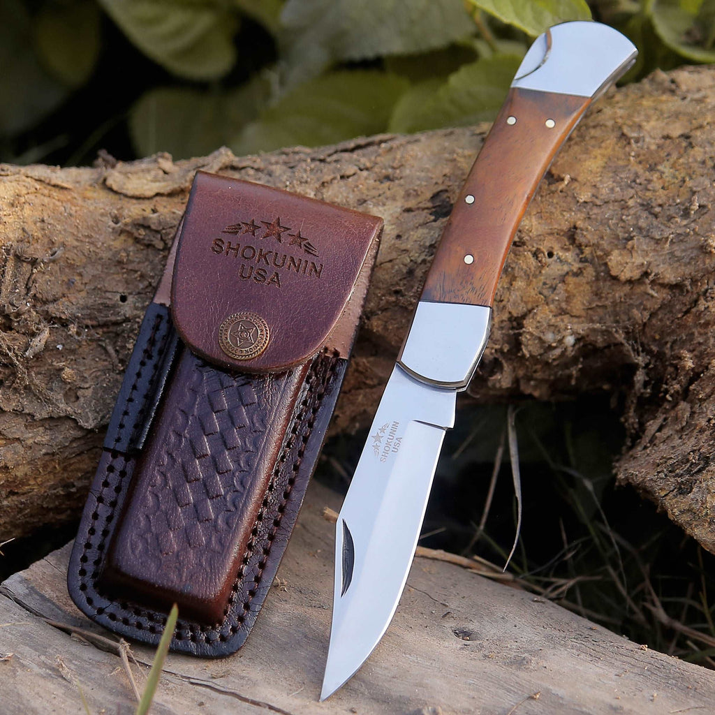 Buck Pocket Knife Engraved with Exotic Rose Wood Handle