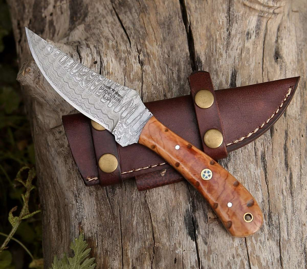 Cutlass Damascus Knife with Exotic Olive Wood Handle