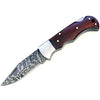 Excalibur Damascus Pocket Knife with Exotic Red Heart Wood Handle