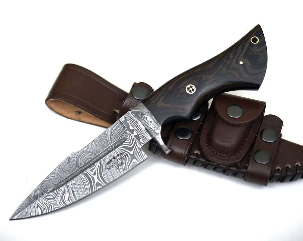 Garotte Damascus Hunting Knife with Exotic Wenge Wood Handle