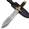 Heartless Edge Damascus Fixed Blade Knife with Horn Handle & Sheath