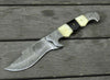 Kopesh Damascus Steel Engraved Hunting Knife with Bone & Horn Handle