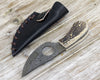 Shadowstalker Damascus Skinning Knife, Damascus Knife Stagorn Handle with Leather Sheath