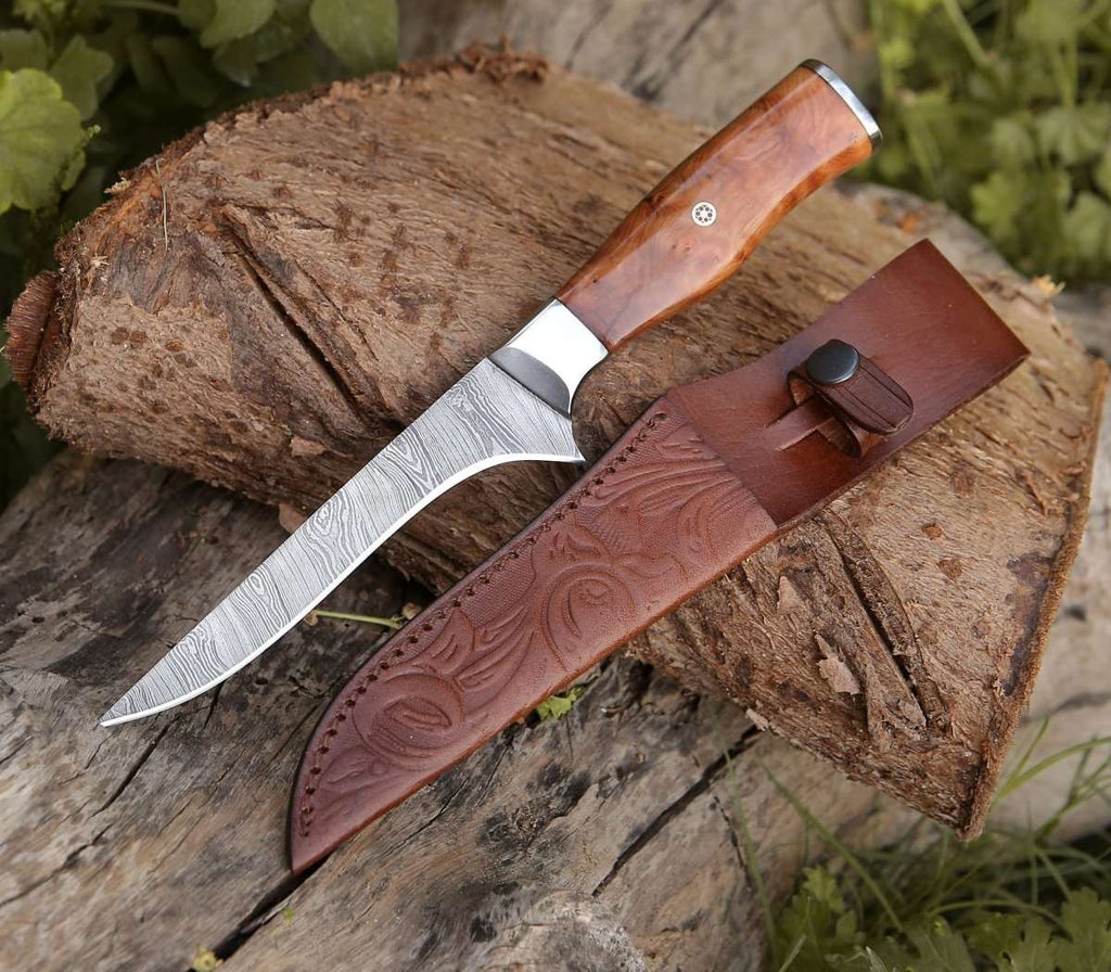 Concord Damascus Fillet Knife with Exotic Olive wood Handle