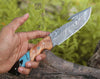 Echelon Damascus Gut Hook Knife with Exotic Olive wood & Turquoise Handle