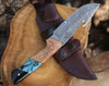 Echelon Damascus Gut Hook Knife with Exotic Olive wood & Turquoise Handle