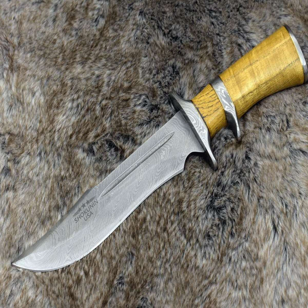 Eternity Bowie Hunting Knife with Exotic Yellow Heart Wood Handle