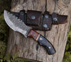 Crest Damascus Tracker Knife with Exotic Rose Wood and Horn Handle