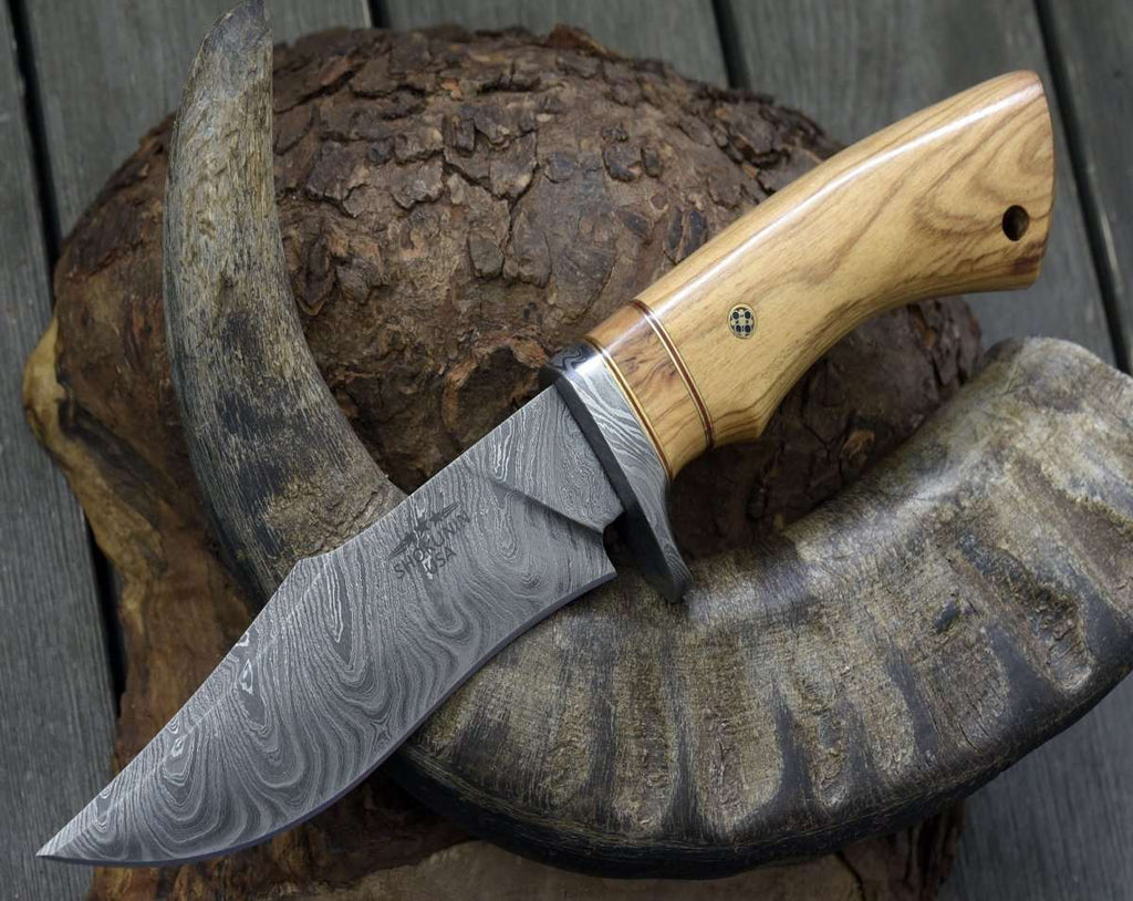 Avatar Damascus Hunting Knife with Exotic Olive Wood Handle
