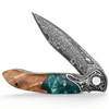Ares VG10 Damascus Pocket Knife with Olive Burl Wood & Resin Handle