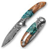 Ares VG10 Damascus Pocket Knife with Olive Burl Wood & Resin Handle