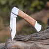 Pocket Knife with Exotic Olive Wood Handle & Sheath Personalized