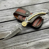 Elegance Handmade Personalized Damascus Folding Hunting Knife with Damascus Handle