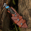 Inferno Damascus Steel Knife with Ram Horn & Turquoise Handle